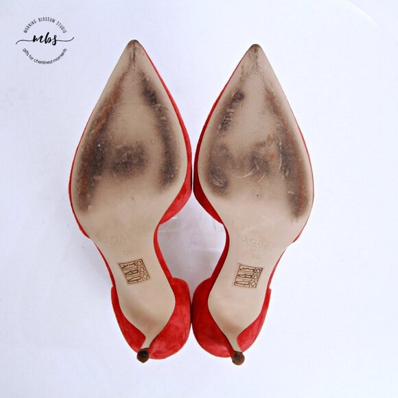 J. Crew Elsie Leather Pointed Toe Heel Pumps Orange Red Women 8.5 - Picture 12 of 14